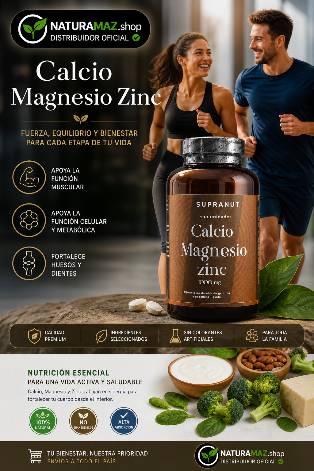 Suplemento de Calcio Magnesio y Zinc en cápsulas