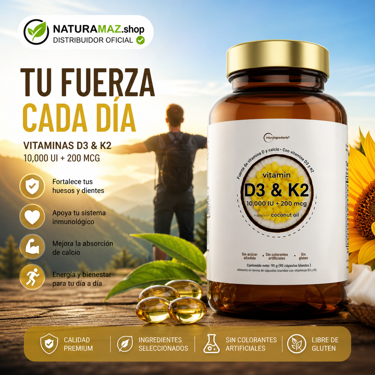 Vitamina D3 K2 para huesos y sistema inmune