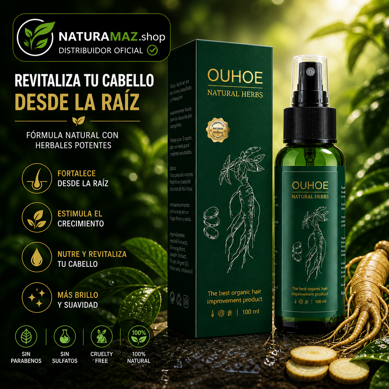 Spray OUHOE para crecimiento del cabello