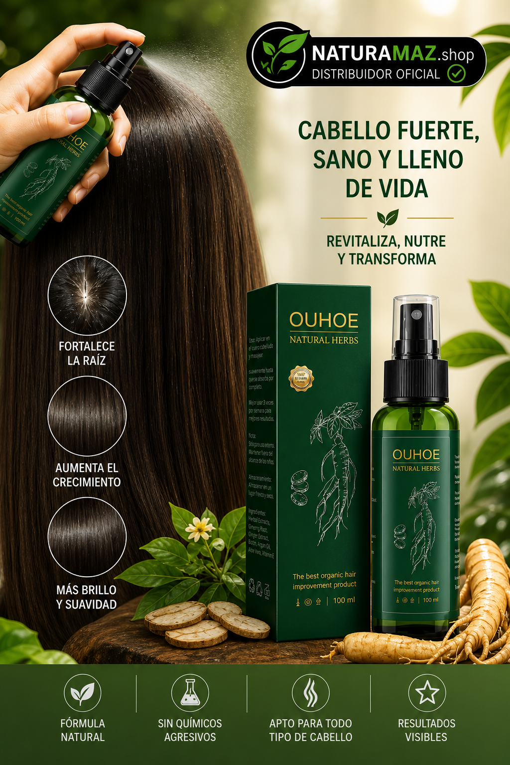 Spray OUHOE para crecimiento del cabello