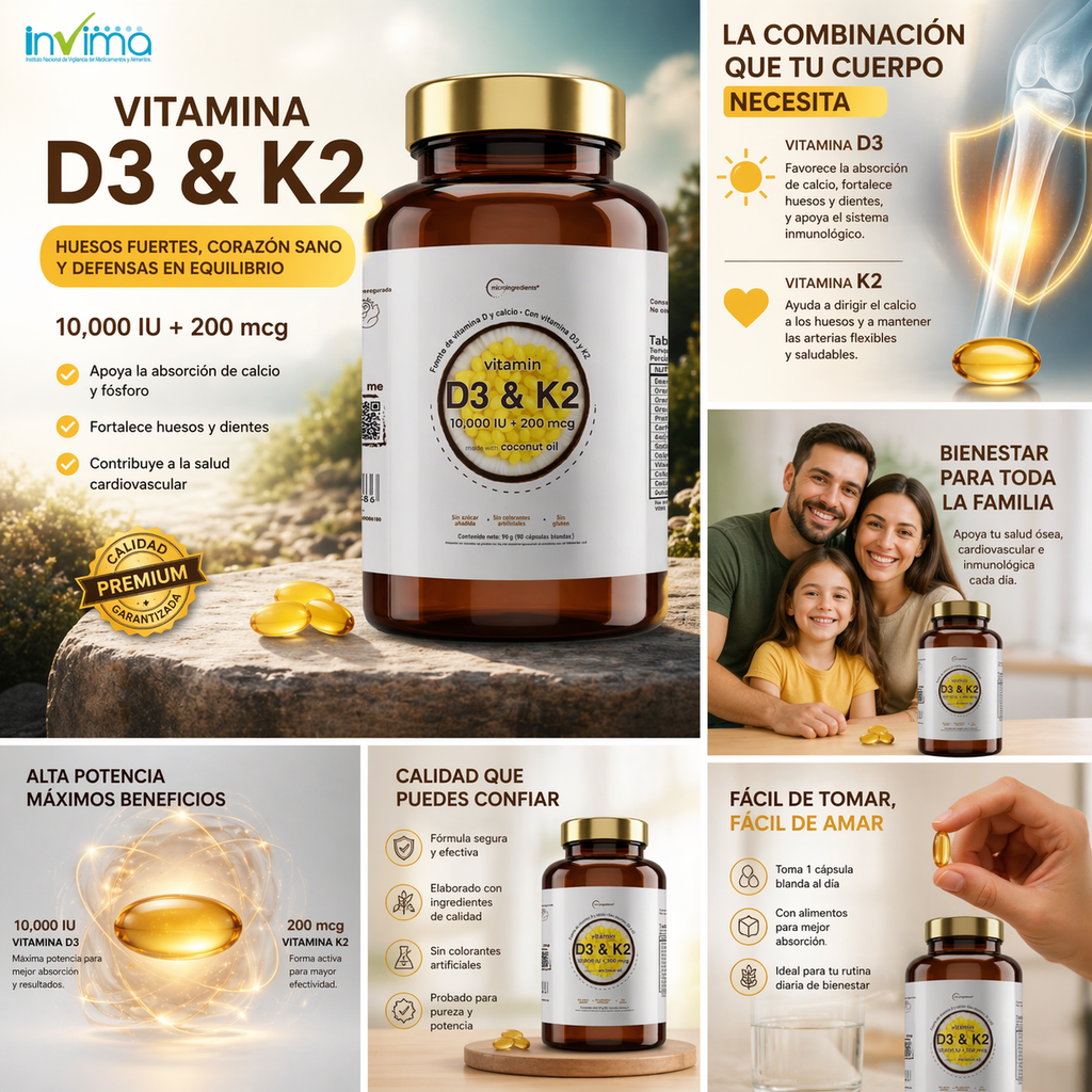 Vitamina D3 K2 para huesos y sistema inmune